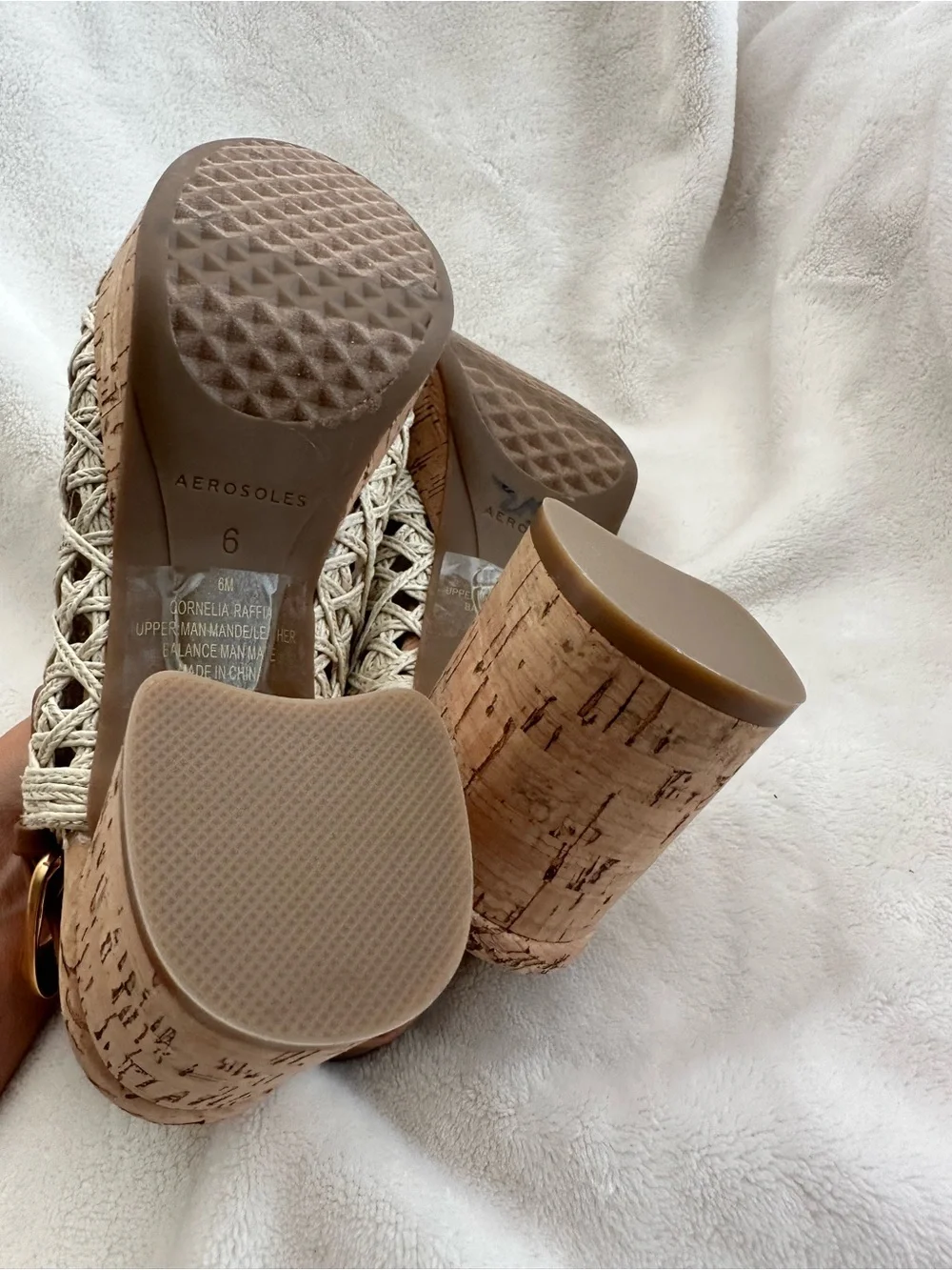 NWOT AEROSOLES Cork Wedge Platform Slingback Summer Sandal Braided Woven Size 6